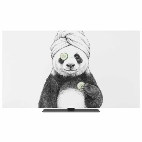 Indoor Elastic TV Cover 24", Grey Animals TV Display Protector for LCD Desktop TV Hanging TV, Funny Panda with Bath Wrap Gray Modern Decorative TV Screen Dust Proof Cover Protection