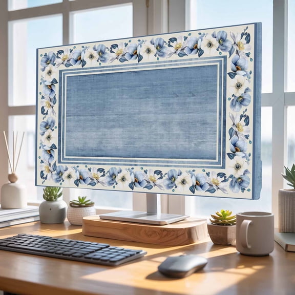 Indoor Elastic TV Cover 24", Light Blue Spring Floral TV Display Protector for LCD Desktop TV Hanging TV, Vintage Summer Botanical Classic Decorative TV Screen Dust Proof Cover Protection
