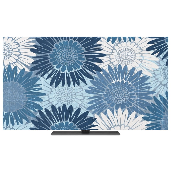 Indoor Elastic TV Cover 24", Navy Summer Floral TV Display Protector for LCD Desktop TV Hanging TV, Farmhouse Rustic Sunflower Botanical Decorative TV Screen Dust Proof Cover Protection