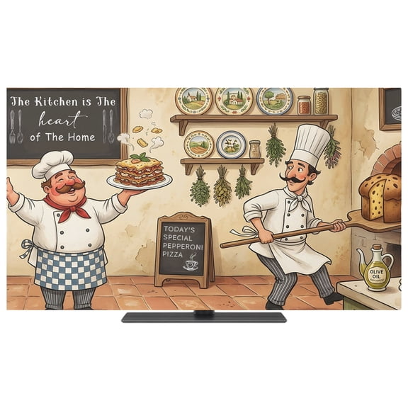 Indoor Elastic TV Cover 24", Retro Cartoon Chef TV Display Protector for LCD Desktop TV Hanging TV, Vintage Classic Food Farmhouse Rustic Kitchen Decorative TV Screen Dust Proof Cover Protection