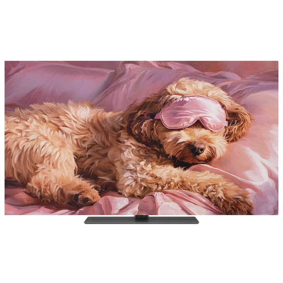 Indoor Elastic TV Cover 24", Sleeping Poodle TV Display Protector for LCD Desktop TV Hanging TV, Eye Mask Animals Fluffy Fur Puppy Pink Decorative TV Screen Dust Proof Cover Protection