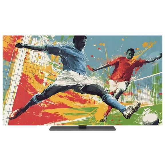 Indoor Elastic TV Cover 24", Soccer Duel TV Display Protector for LCD Desktop TV Hanging TV, Art Dynamic Players Modern Art Field Splash Red Yellow Decorative TV Screen Dust Proof Cover Protection
