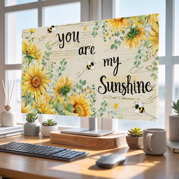 Indoor Elastic TV Cover 24", Sunflowers TV Display Protector for LCD Desktop TV Hanging TV, Country Watercolor Summer Floral Bee Retro Letter Decorative TV Screen Dust Proof Cover Protection