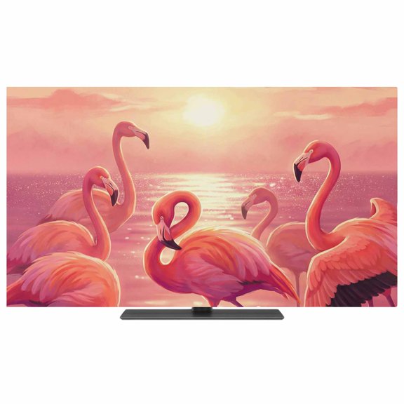 Indoor Elastic TV Cover 24", Sunset Flamingos TV Display Protector for LCD Desktop TV Hanging TV, Summer Dreamy Tropical Beach Coastal Red Sun Decorative TV Screen Dust Proof Cover Protection