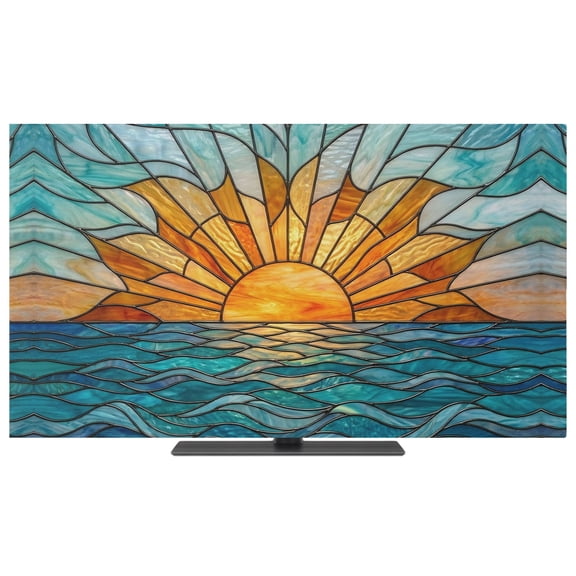 Indoor Elastic TV Cover 24", Sunset TV Display Protector for LCD Desktop TV Hanging TV, Nature Ocean Waves Coastal Decorative TV Screen Dust Proof Cover Protection