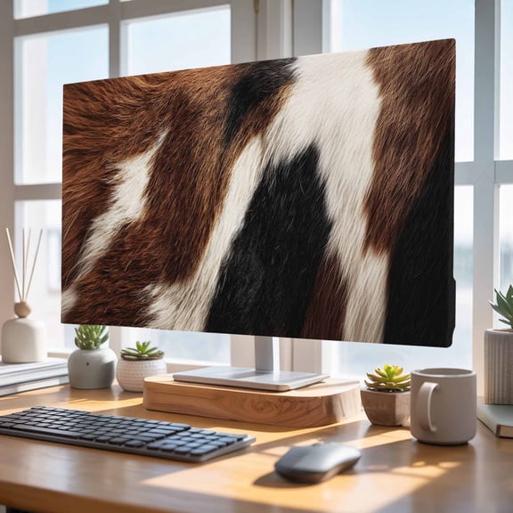 Indoor Elastic TV Cover 32", Cowhide TV Display Protector for LCD Desktop TV Hanging TV, Brown Black White Animal Cow Fur Texture Decorative TV Screen Dust Proof Cover Protection