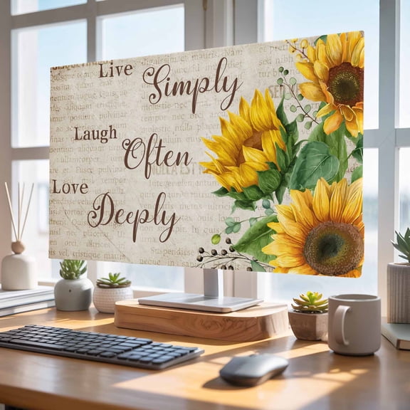 Indoor Elastic TV Cover 32", Summer Flowers TV Display Protector for LCD Desktop TV Hanging TV, Watercolor Sunflowers Vintage Letter Green Leaves Decorative TV Screen Dust Proof Cover Protection