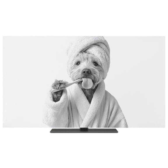 Indoor Elastic TV Cover 40", Funny Dog TV Display Protector for LCD Desktop TV Hanging TV, The Dog Brushing Its Teeth Bathroom Decorative TV Screen Dust Proof Cover Protection