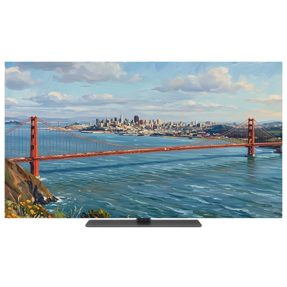 Indoor Elastic TV Cover 40", Golden Gate Bridge TV Display Protector for LCD Desktop TV Hanging TV, San Francisco Coastal Decorative TV Screen Dust Proof Cover Protection