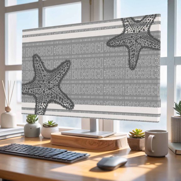 Indoor Elastic TV Cover 40", Pixel Grey Star TV Display Protector for LCD Desktop TV Hanging TV, Modern Abstract Nautical Ocean Beach Starfish Stripe Decorative TV Screen Dust Proof Cover Protection