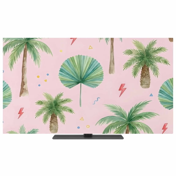 Indoor Elastic TV Cover 40", Tropical Palm Tree TV Display Protector for LCD Desktop TV Hanging TV, Lightning Summer Pink Boho Decorative TV Screen Dust Proof Cover Protection