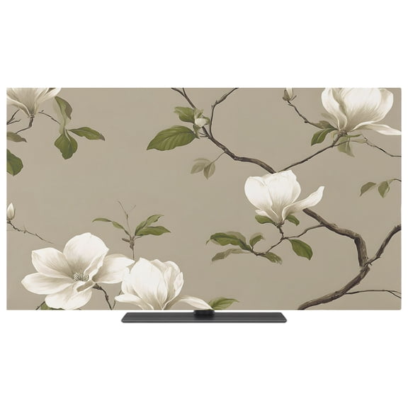 Indoor Elastic TV Cover 40", Vintage Floral TV Display Protector for LCD Desktop TV Hanging TV, Magnolia Flowers Branches Rustic Botanical Brown Decorative TV Screen Dust Proof Cover Protection