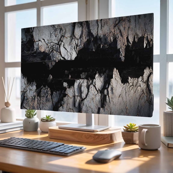 Indoor Elastic TV Cover 50", Abstract Stone TV Display Protector for LCD Desktop TV Hanging TV, Modern Artistic Realistic Black Grey Stone Texture Decorative TV Screen Dust Proof Cover Protection