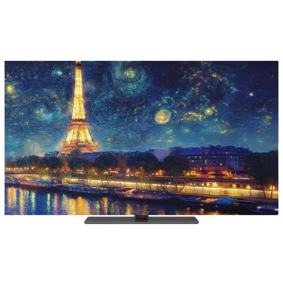 Indoor Elastic TV Cover 50", Eiffel Tower TV Display Protector for LCD Desktop TV Hanging TV, Starry Night City River Impressionist Decorative TV Screen Dust Proof Cover Protection