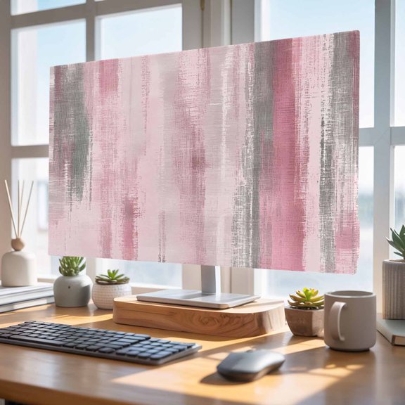 Indoor Elastic TV Cover 50", Grey Pink Paint TV Display Protector for LCD Desktop TV Hanging TV, Modern Abstract Pink Grey Stripes Decorative TV Screen Dust Proof Cover Protection