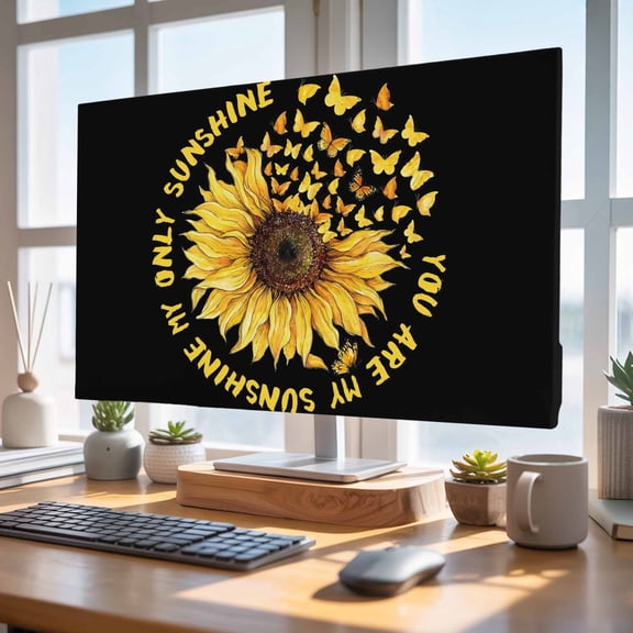Indoor Elastic TV Cover 65", YOU ARE MY SUNSHINE TV Display Protector for LCD Desktop TV Hanging TV, Summer Sunflowers Golden Gradient Butterflies Decorative TV Screen Dust Proof Cover Protection