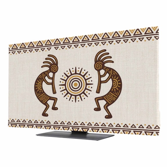 Indoor Elastic TV Cover, Boho Ethnic Dust Proof TV Screen Slipcover Protection, Orange Ancient Southwest Tribal Art Stretch Waterproof Monitor Fitted 24" TV Covers for Inside
