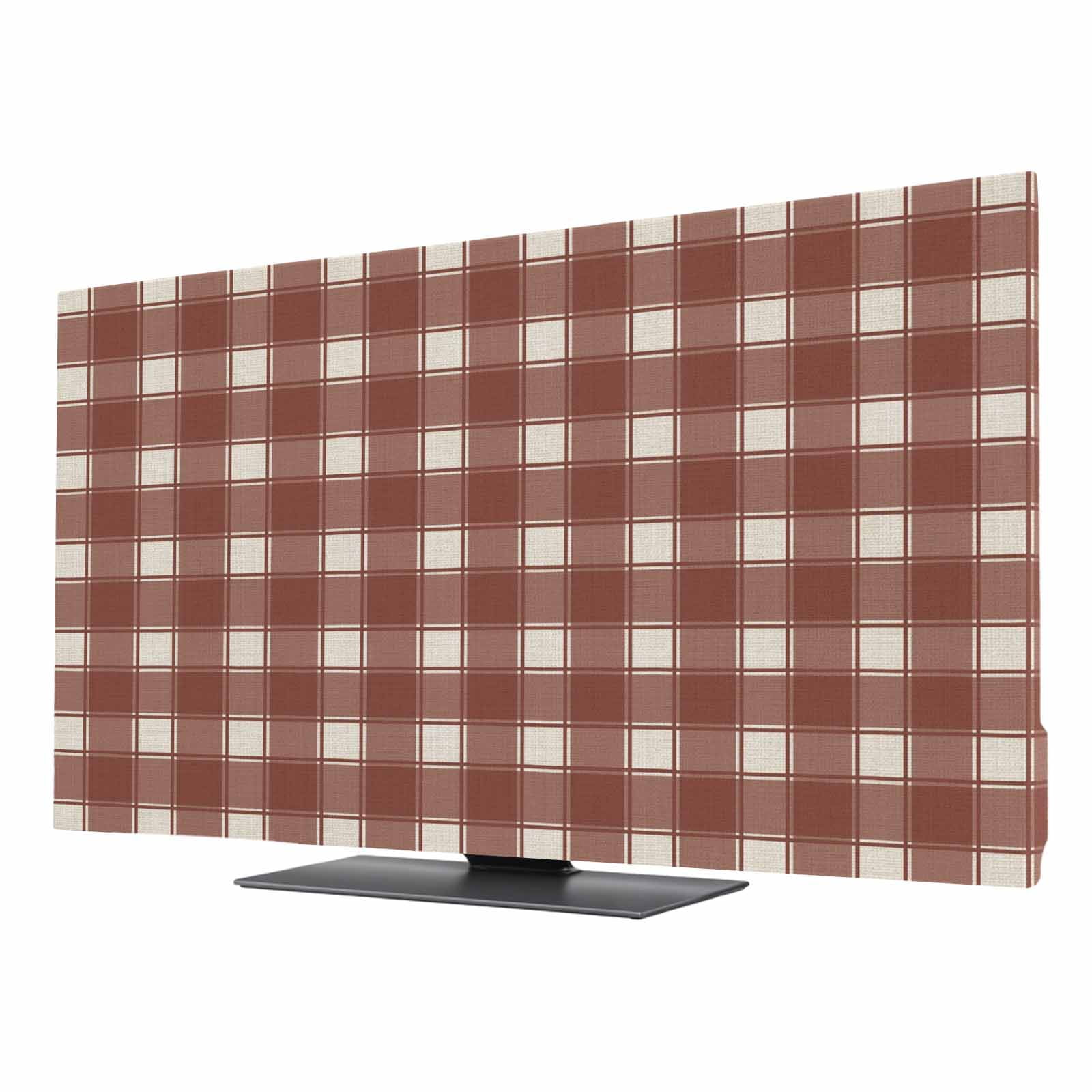 Indoor Elastic TV Cover, Brown White Checkered Dust Proof TV Screen ...