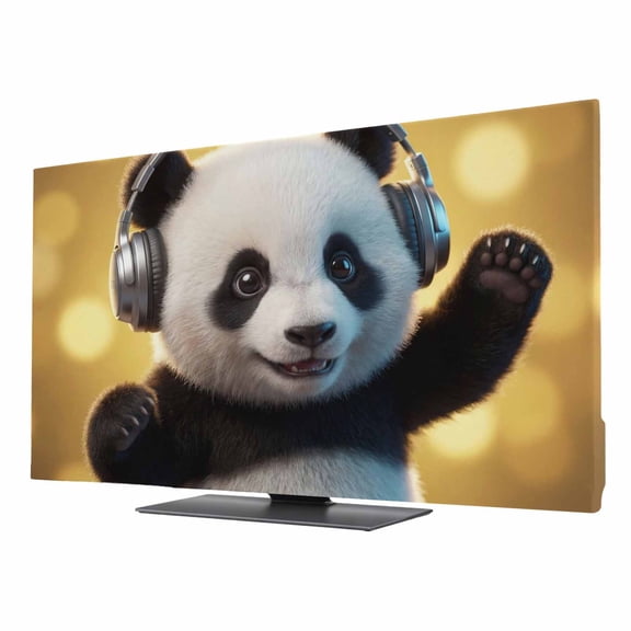 Indoor Elastic TV Cover, Cute Panda Dust Proof TV Screen Slipcover Protection, Funny Abstract Animals Print Stretch Waterproof Monitor Fitted 24" TV Covers for Inside