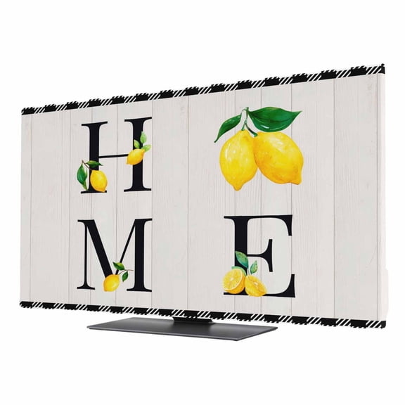 Indoor Elastic TV Cover, Farmhouse Lemon Dust Proof TV Screen Slipcover Protection, Country Floral Buffalo Plaid Gray Wood Stretch Waterproof Monitor Fitted 24" TV Covers for Inside