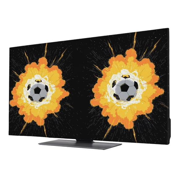Indoor Elastic TV Cover, Fire Blast Soccer Ball Dust Proof TV Screen Slipcover Protection, Modern Sports Minimalist Stretch Waterproof Monitor Fitted 65" TV Covers for Inside