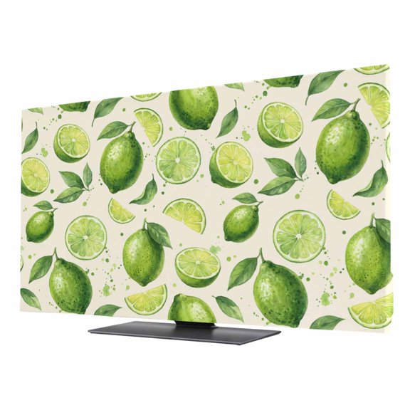 Indoor Elastic TV Cover, Green Lemons Dust Proof TV Screen Slipcover Protection, Summer Tropical Leaves Beige Stretch Waterproof Monitor Fitted 24" TV Covers for Inside