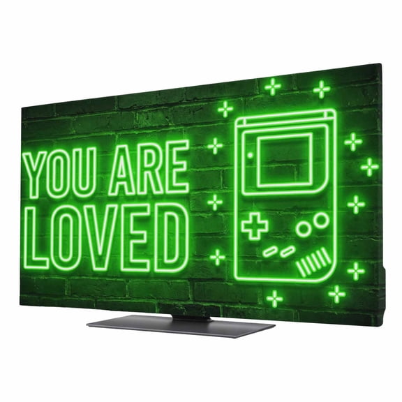 Indoor Elastic TV Cover, Green Video Game Dust Proof TV Screen Slipcover Protection, Black Modern Text Graffiti Brick Stretch Waterproof Monitor Fitted 24" TV Covers for Inside