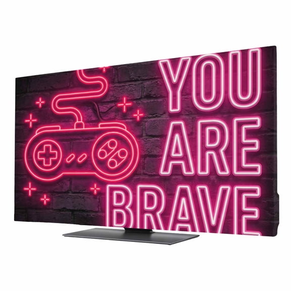 Indoor Elastic TV Cover, Neon Video Game Dust Proof TV Screen Slipcover Protection, Pink Text Graffiti Brick Art Black Stretch Waterproof Monitor Fitted 24" TV Covers for Inside