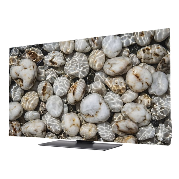 Indoor Elastic TV Cover, River Stone Dust Proof TV Screen Slipcover Protection, Nature Farmhouse Beige Brown Stacked Rocks Stretch Waterproof Monitor Fitted 75" TV Covers for Inside