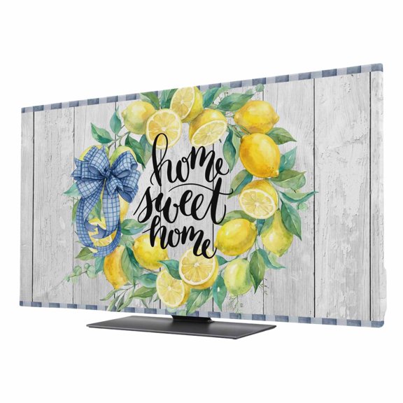 Indoor Elastic TV Cover, Summer Lemon Dust Proof TV Screen Slipcover Protection, Watercolor Fruits Leaf Wooden Grain Plaid Stretch Waterproof Monitor Fitted 24" TV Covers for Inside