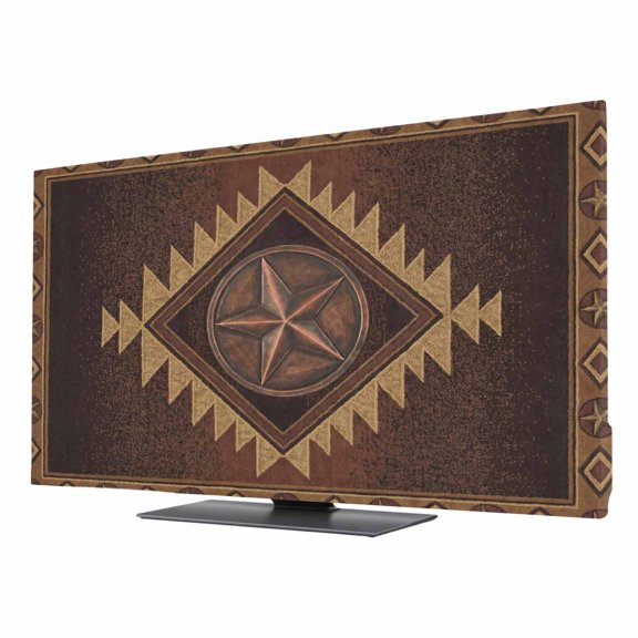 Indoor Elastic TV Cover, Texas Star Country Dust Proof TV Screen Slipcover Protection, Brown Aztec Ethic Tribal Geometric Stretch Waterproof Monitor Fitted 24" TV Covers for Inside