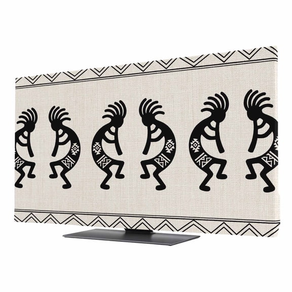 Indoor Elastic TV Cover, Tribal Figures Dust Proof TV Screen Slipcover Protection, Southwestern Native Ethnic Borders Beige Stretch Waterproof Monitor Fitted 24" TV Covers for Inside