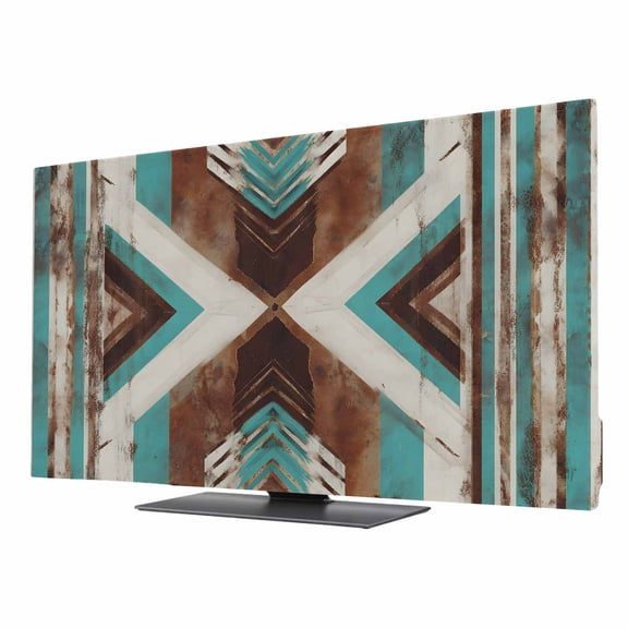 Indoor Elastic TV Cover, Western Rustic Dust Proof TV Screen Slipcover Protection, Aztec Ethnic Tribal Geometric Patterns Stretch Waterproof Monitor Fitted 24" TV Covers for Inside
