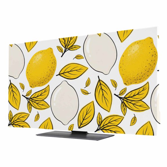 Indoor Elastic TV Cover, Yellow Lemon Dust Proof TV Screen Slipcover Protection, Summer Botanical Leaves Abstract Art Stretch Waterproof Monitor Fitted 24" TV Covers for Inside