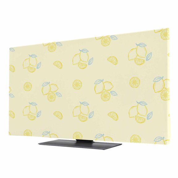 Indoor Elastic TV Cover, Yellow Lemon Dust Proof TV Screen Slipcover Protection, Summer Farmhouse Fruits Leaves Lemon Stretch Waterproof Monitor Fitted 24" TV Covers for Inside