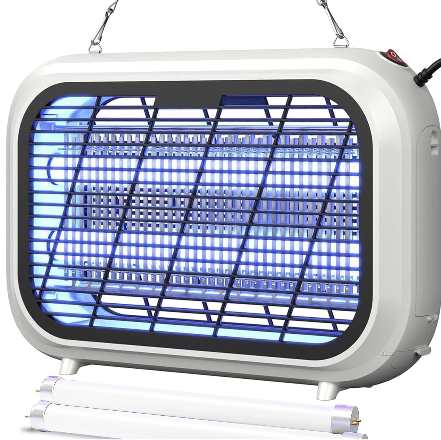 Indoor Electric Bug Zapper, Powerful Fly Zapper with Double-Layer High-Voltage Grid, All-Round Mosquito Catcher for Mosquito/Fly/Moth/Gnat, LED Trap, Removable Tray & 2 Replace Light Tube, Hangable
