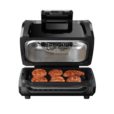 Indoor Electric Grill with See-Through Window.  Smokeless Air Fryer Oven for Roast Bake Dehydrate Broil. 450°F 1750W Contact Grill with Non-Stick Removable Plates