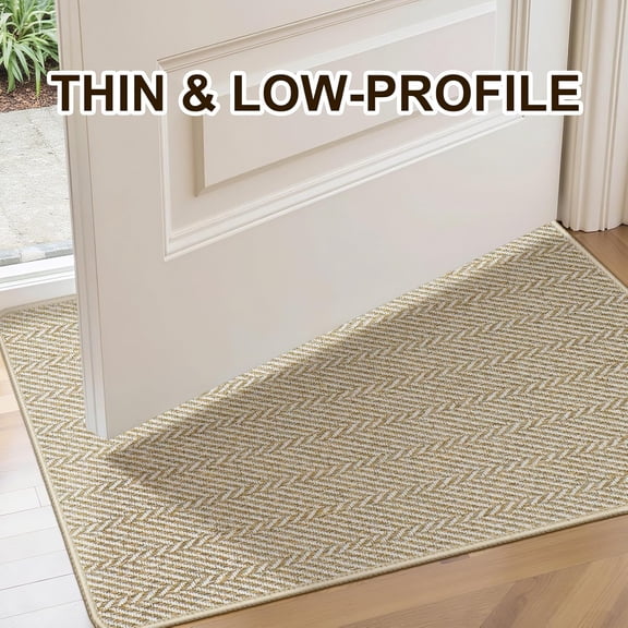Indoor Entryway Door Mat 24 x 36 Ultra Thin Floor Mat Beige, Smart Savings Option, Reduces Dirt & Tracks Less Mess for Families