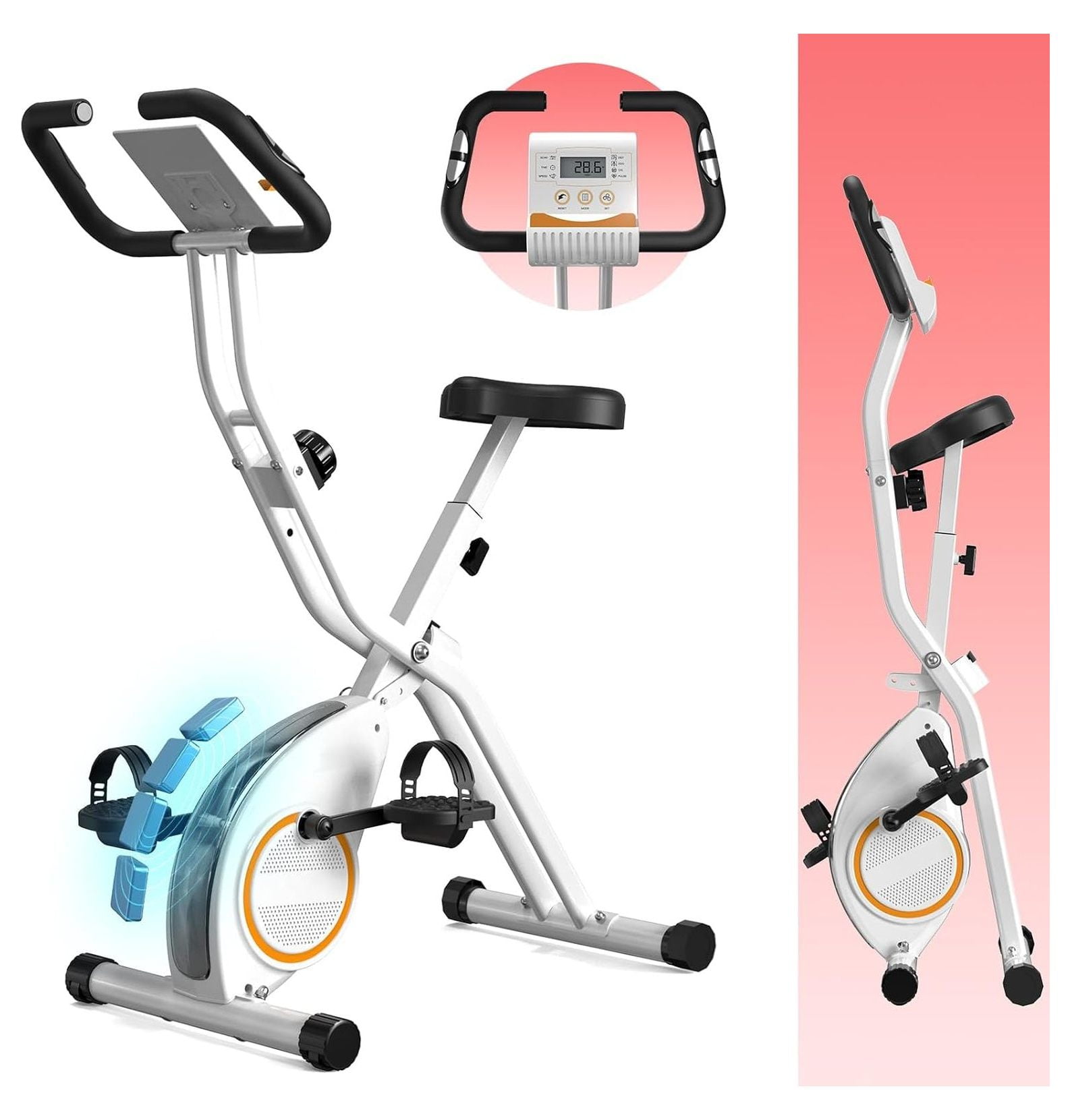 Indoor Exercise Bike Stationary Bikes for Home, Lightweight Foldable Cycling Bike with 70% Pre-Assembled, 260LBS Capacity, 5.5 LBS Flywheel for Quiet Home Workout, 2025 White FBM-816-White