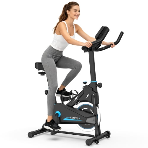 Indoor Exercise Bike, Stationary Cycling Bike with Adjustable Resistance, Monitor, Comfortable Seat & Handlebars, Stable Base, Portable Home Fitness Workout Cycle for Daily Indoor Use, Blue