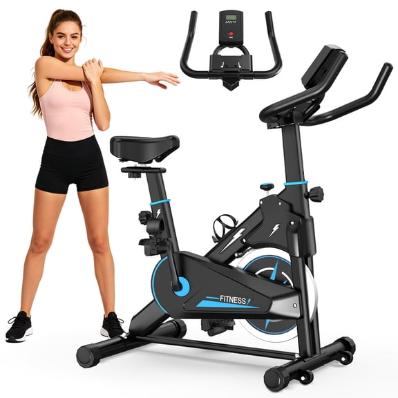 Indoor Exercise Bike, Stationary Cycling Bike with Monitor, Adjustable Resistance, Comfortable Seat & Handlebars, Stable Base, Portable Design Home Fitness Workout Cycle for Daily Indoor Use