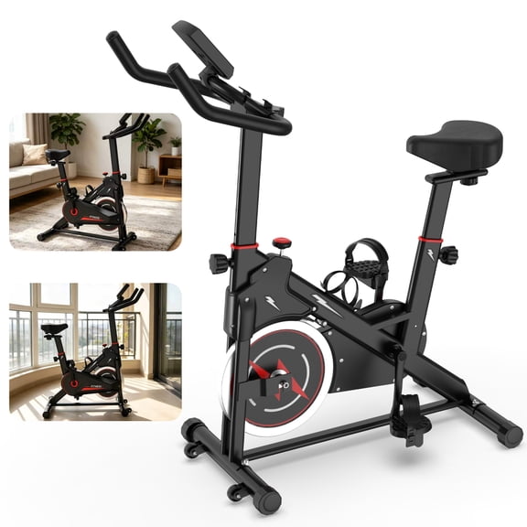 Indoor Exercise Bike, Stationary Cycling Bike with Monitor, Adjustable Resistance, Comfortable Seat & Handlebars, Stable Base, Portable Design Home Fitness Workout Cycle for Daily Indoor Use