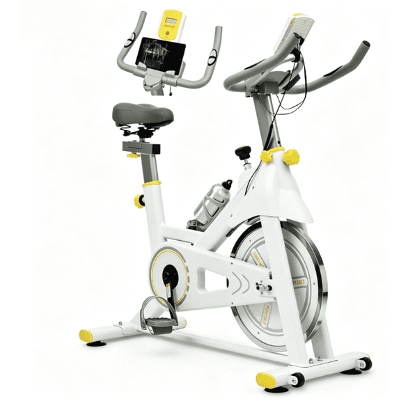 Indoor Exercise Cycling Bike With Comfortable Seat Cushion Yellow White The Belt Drive System Provides A Smooth Quiet Ride That Won't Disturb Other Members Of The Room