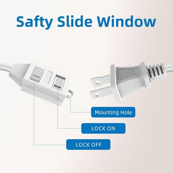 Indoor Extension Cord, 2 Prong 9 Feet Extension Cord, 3 Polarized Outlets with Safety Slide Windows,13A/1625W, 16 AWG, 2 Packs