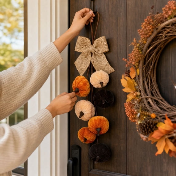 Indoor Fall Halloween Hanging Ornament Velvet Fabric Pumpkin String ...
