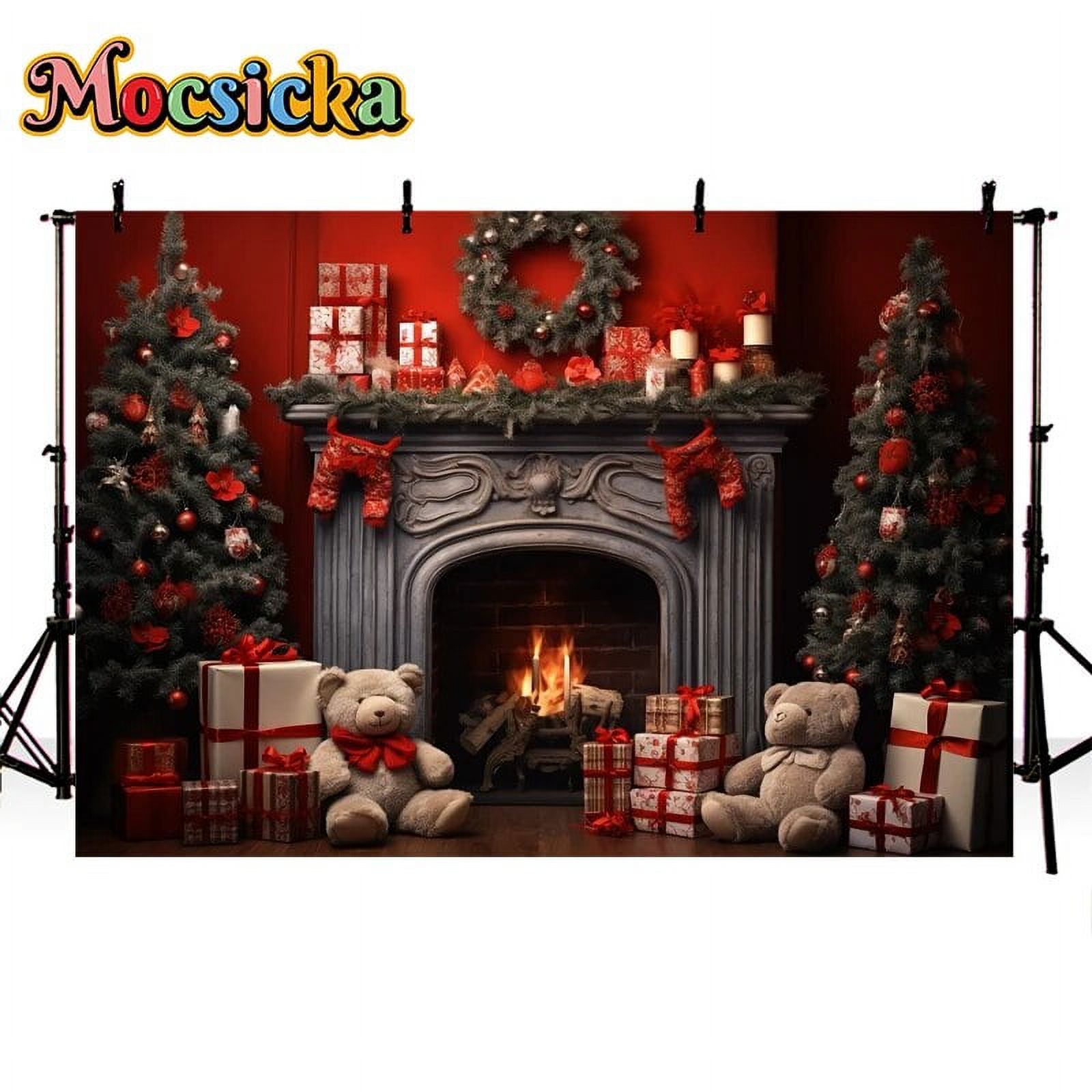 Indoor Fireplace Christmas Tree Red Wall Decoration Kids Portrait ...