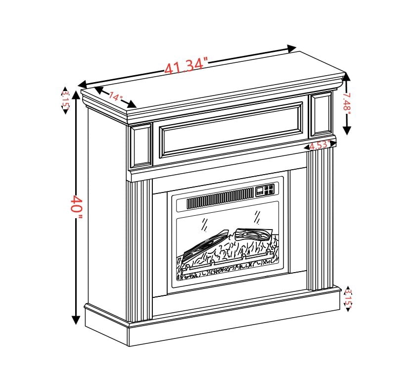 Indoor Fireplace Electric Fireplace with Mantel,fireplace mantel surround with 23" Fireplace Insert, Adjustable Flame, Remote Control-White,41.34"W*14"D*40"H,Fireplace Accessories