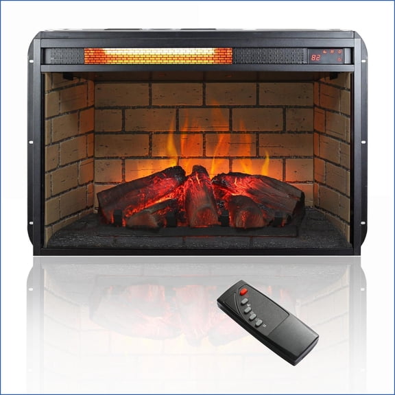 Indoor Fireplace Insert, 26-Inch Infrared Quartz Heater with Wood Logs & Brick | Electric | Insert