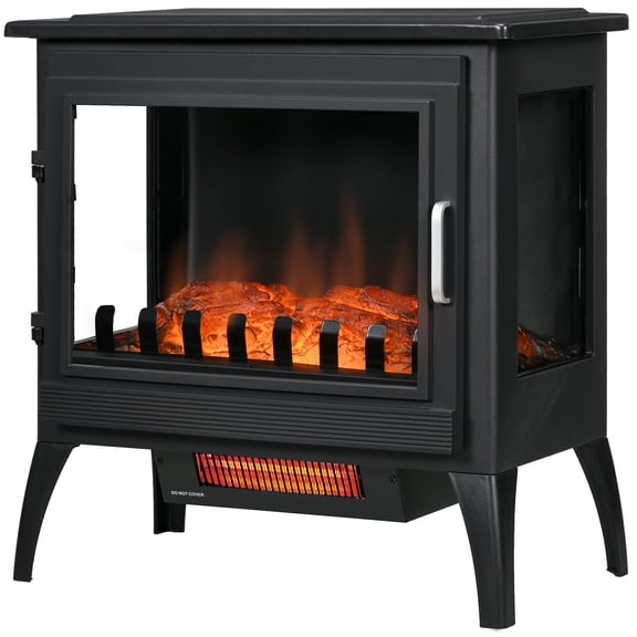 Indoor Fireplaces 24" Electric Fireplace Stove, Freestanding Infrared Fire Place Heater with Realistic Logs Flame, Adjustable Temperature, Overheat Protection, 1000W/1500W, Black,Gas Indoor Fireplace