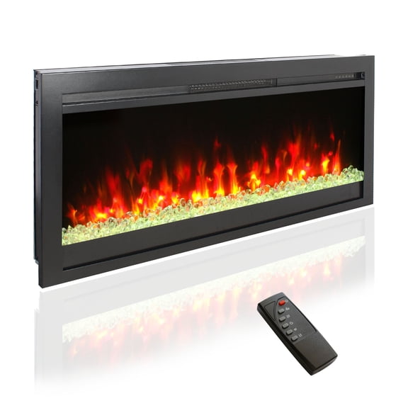 Indoor Fireplaces 44 inch in wall recessed electric fireplace with remote and multi color flame & emberbed, LED light heater,Gas Indoor Fireplaces